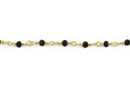 3 feet (1 yard) JET BLACK Crystal Chain, Rondelle Rosary Bead Chain, gold double wrapped wire, 3.5mm faceted glass beads fch0584a