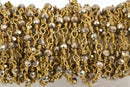 3 feet (1 yard) METALLIC BRONZE Crystal Chain, Rondelle Rosary Bead Chain, gold double wrapped wire, 3.5mm faceted glass beads fch0585a