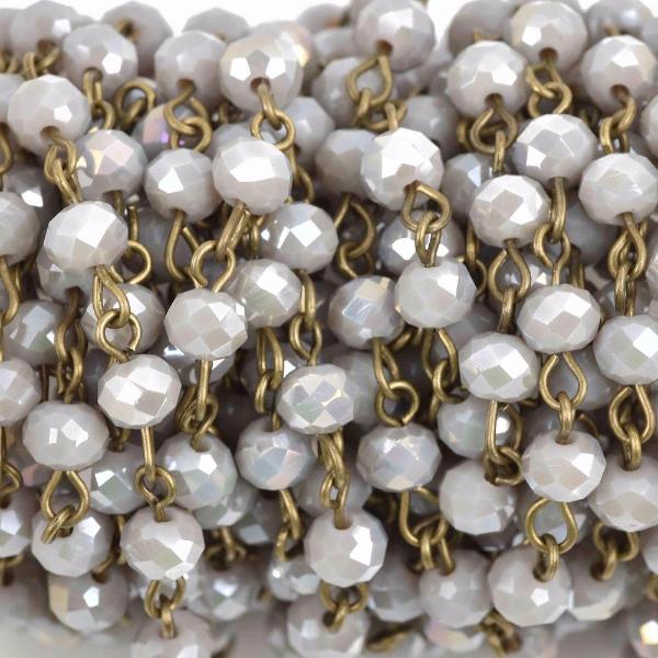 4.33 yard (13 feet) HEATHER GREY Crystal Rondelle Rosary Chain, bronze, 6mm faceted rondelle glass beads, fch0590b