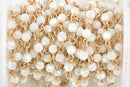 13 feet WHITE AB Crystal Rosary Chain, bright gold links, 4mm round faceted crystal bead chain, fch0595b