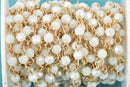 13 feet WHITE AB Crystal Rosary Chain, bright gold links, 4mm round faceted crystal bead chain, fch0595b