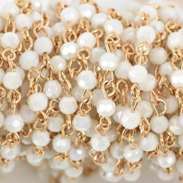 13 feet WHITE AB Crystal Rosary Chain, bright gold links, 4mm round faceted crystal bead chain, fch0595b
