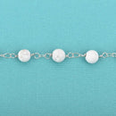 13 feet Matte WHITE HOWLITE GEMSTONE Rosary Chain, double wrap silver links, 8mm round natural gemstone beads, fch0609b