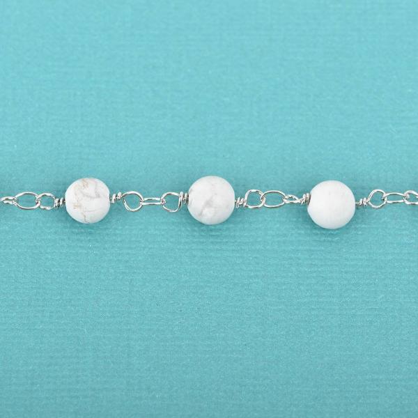 13 feet Matte WHITE HOWLITE GEMSTONE Rosary Chain, double wrap silver links, 8mm round natural gemstone beads, fch0609b