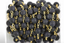 13 feet (4.33 yards) BLACK ONYX MATTE Rosary Chain, bright gold links, 8mm round faceted gemstone beads, fch0608b