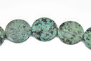 35mm AFRICAN TURQUOISE Coin Beads, Gemstone Beads, green and black, full strand, 11 beads, gms0049