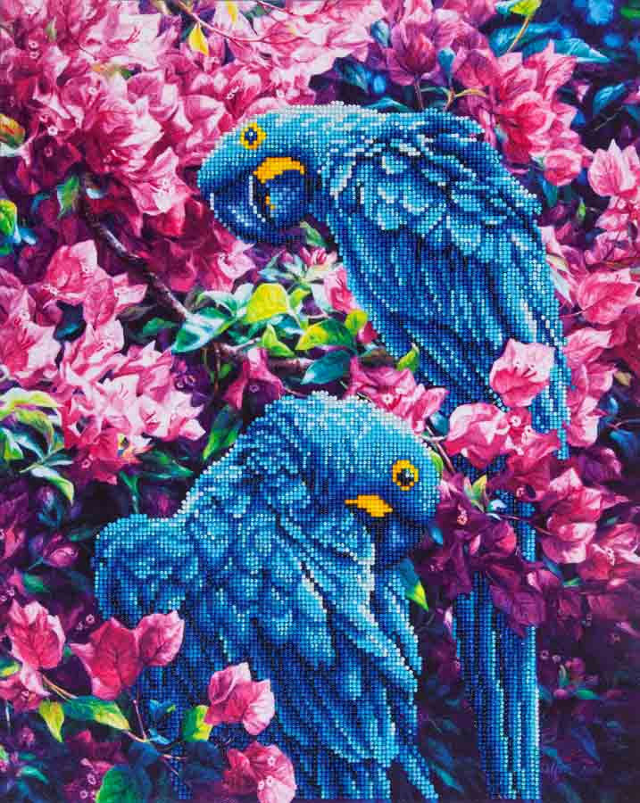 Rhinestone Painting Kit, BLUE PARROTS, Diamond Dotz Diamond Embroidery, Diamond Facet Art, Bling Wall Art 20x16" canvas kit0084