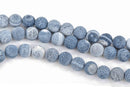 8mm DENIM BLUE Frosted Matte AGATE Round Beads, Natural Gemstone Beads, blue and white, full strand, about 47 beads, gag0310