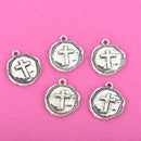 10 Silver Coin Relic Charm Pendants, Cross with wax seal, round coin charms, 22x19mm, chs2945