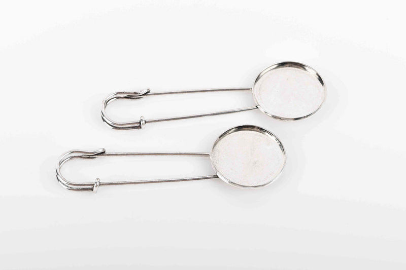 5 Silver Metal Stick Pins, brooch pins, safety pins, fits 25mm (1") round cabochons, bezel tray, shawl scarf pins, fin0676