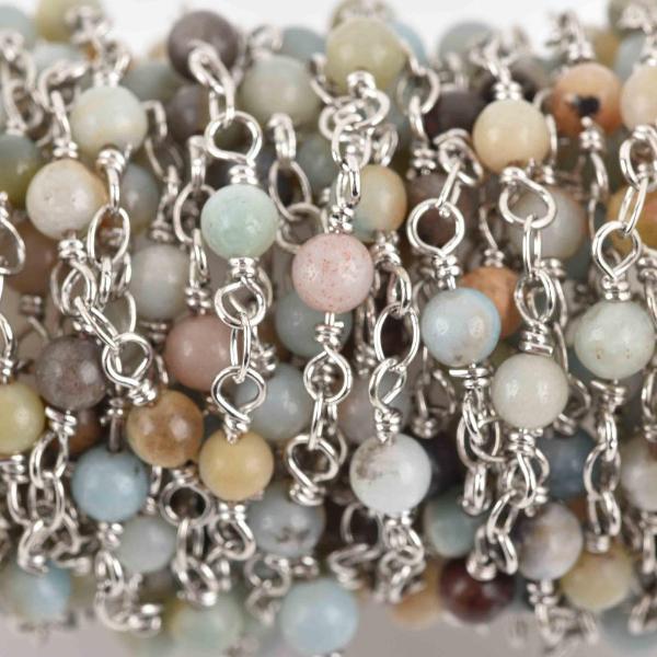 13 feet (4 meters) AMAZONITE GEMSTONE Rosary Chain, silver, 4mm round gemstone beads, fch0616b