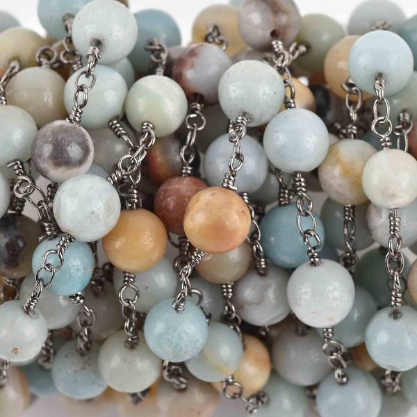 1 yard AMAZONITE GEMSTONE Rosary Chain, gunmetal, 8mm round gemstone beads, fch0618a