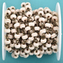 13 feet (4.33 yards) WHITE Howlite Rosary Chain, bronze wire links, 6mm RONDELLE stone bead chain, fch0620b