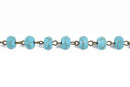 3 feet (1 yard) TURQUOISE BLUE Howlite Rosary Chain, bronze wire links, 10mm RONDELLE stone bead chain, fch0623a