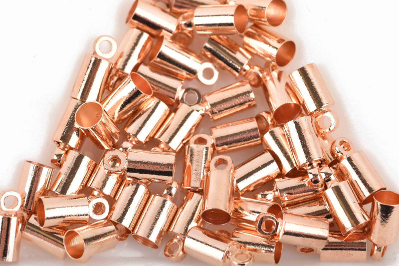 20 Rose Gold Plated Copper End Caps for Kumihimo Jewelry, Leather Cord End Connectors, Bails, Bead Caps, Fits 3.5mm cord, fin0672