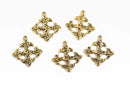 5 Gold Ox Cross Fleury Relic Charms, Fleur de Lis Cross, Hammered Plated Metal, double sided design, 30x28mm, chs2963