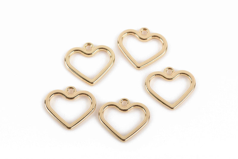 5 Gold Plated HEART Charms, Open Wire Heart Charms, 19x17mm, chs2971