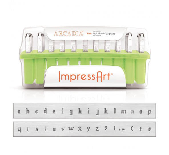 3mm ARCADIA Font Metal Stamp Kit, Alphabet LOWERCASE and PUNCTUATION Metal Stamping Set, ImpressArt Alphabet Letter Stamping Set, tol0750