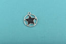3 Silver Plated STAR in CIRCLE Geometric Charms, black rhinestones, 18mm dia, chs2983