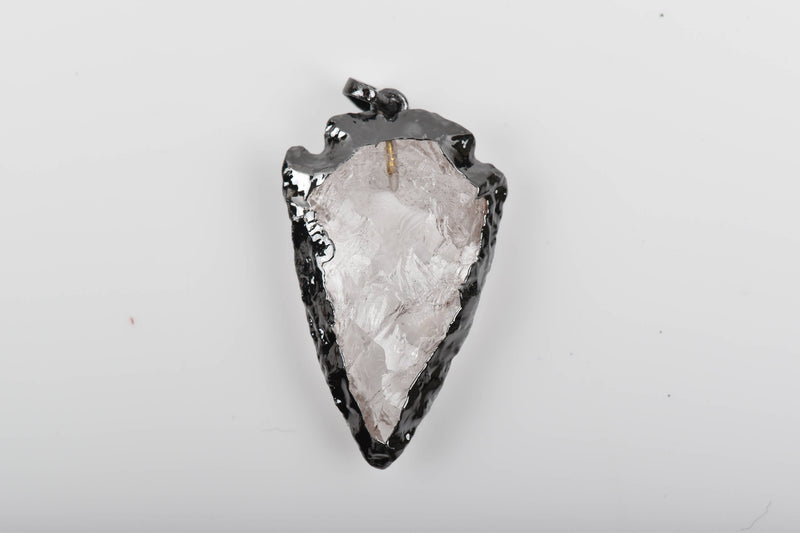 QUARTZ ARROWHEAD Pendant, Black Bezel, Gunmetal Brass Bail, Natural Gemstone Arrow Head, 1-1/2" long cgm0061