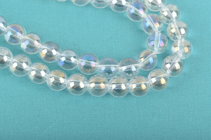 10mm CLEAR Rainbow AB Round Glass Pearl Beads, 10.5" strand about 32 beads  bgl1162