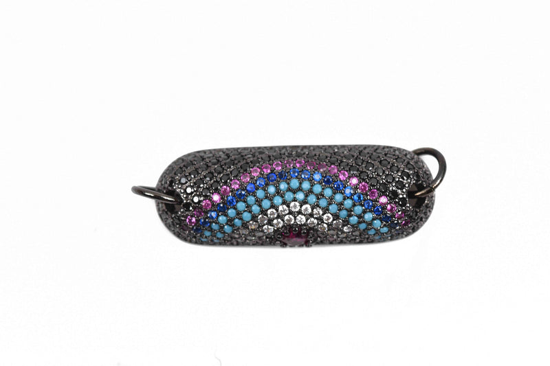 29mm Micro pave' Charm Bar Connector Link with hand-set crystals Cubic Zirconia Stones BLACK, chs2989