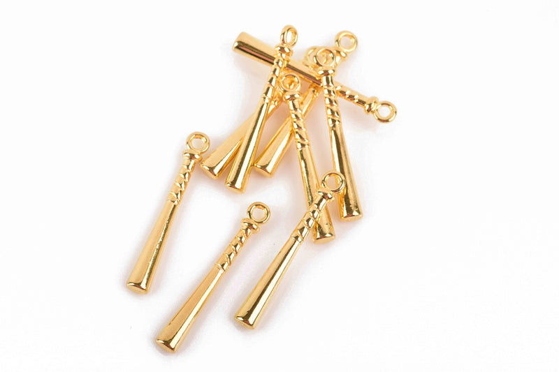 10 Gold Plated BASEBALL BAT Charms, 35mm, chs2993a