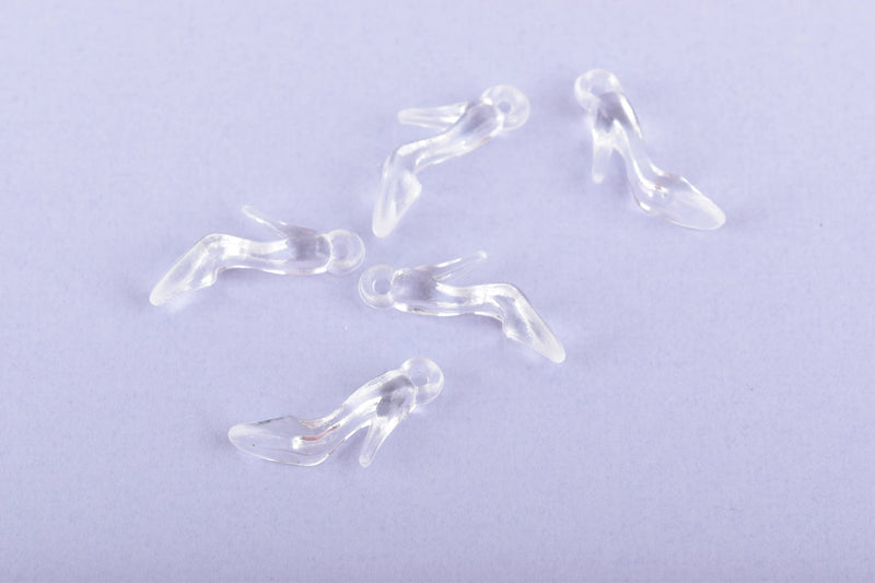 30 Clear HIGH HEEL Shoe Charms, Transparent Acrylic Cinderella Shoe Charms, 25mm (1") chs2996