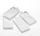 2 Large Rectangle Pendant Bezel Trays, bright silver plated metal, Frame for resin or glass, 2" long chs1655