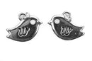 Monogram W Silver plated BIRD lower case letter charm, personalized alphabet monogram, double sided charm, 16x12mm, chs2514