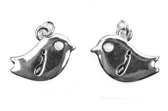 Monogram J Silver plated BIRD lower case letter charm, personalized alphabet monogram, double sided charm, 16x12mm, chs2504