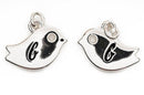 Monogram B Silver plated BIRD lower case letter charm, personalized alphabet monogram, double sided charm, 16x12mm, chs2496