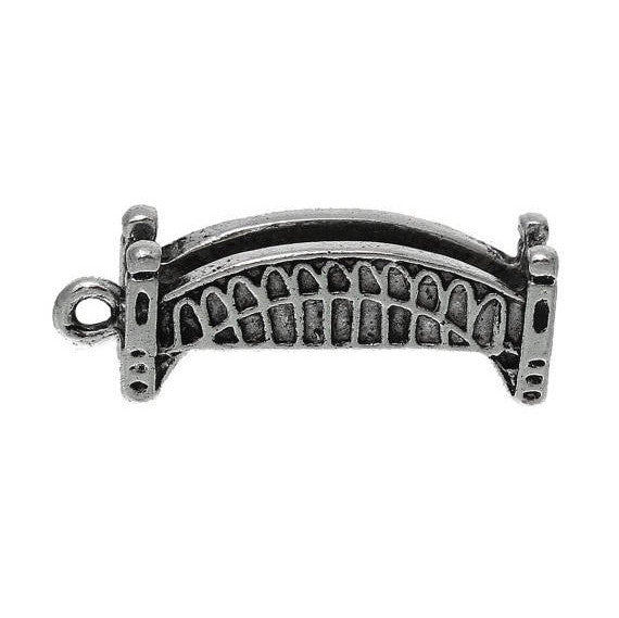 6 Silver BRIDGE Charms, Antique Silver Tone Pendants, chs1889