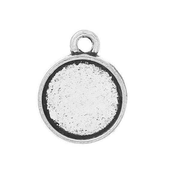 200 Bezel TRAY Charm Pendants for Resin, Cabochons, Silver Tone Metal tray fits 10mm chs1984b