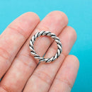 6 Silver Tone Metal RING Connectors, twisted rope design   23mm . CHS0345