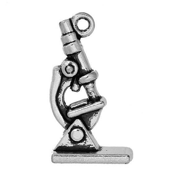 5 MICROSCOPE SCIENCE Charms, school learning, antique silver tone metal pendants chs2012