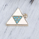 5 Gold-Plated Geometric Triangle Charm Pendants with faux turquoise rhinestones triangle, 17x16mm, chg0545