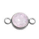 2 PALE Light PINK Crystal Rhinestone Drop Connector Link, Stainless Steel Charm, 18x10mm, chs2757