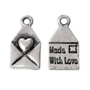 15 MADE WITH Love Heart Envelops Tag Charm Pendants . Silver pewter metal   chs1543
