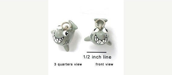 3D Handpainted Smiling HAPPY Shark Resin Charm . cha0102