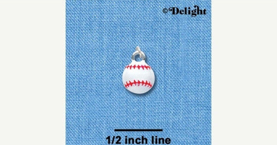 1 Silver Plated Charm Pendant, BASEBALL, enamel  che0242