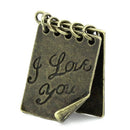 1 Bronze Tone Metal I LOVE You Note Moveable Charm Pendants.  chb0100
