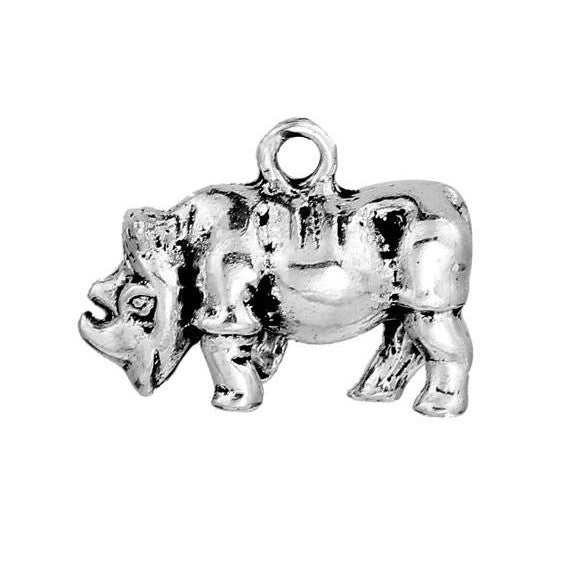5 Silver RHINO Charm Pendants, Rhinoceros charms, 22x15mm, chs2741