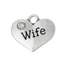 1 Antique Silver Rhinestone "Wife" Heart Charm Pendant 16x14mm  chs1338a
