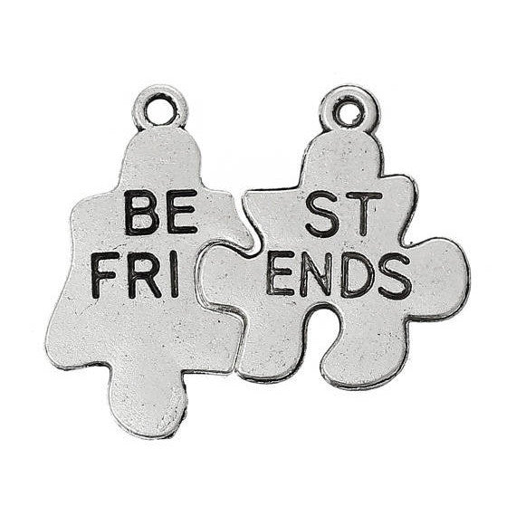 5 Sets Antique Silver "Best Friends" Puzzle Piece Charm Pendants  chs1443