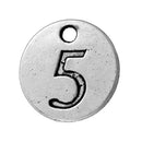 10 Number 5 (five) Antique Silver Carved Circle Disc Charm Pendant .  chs2272