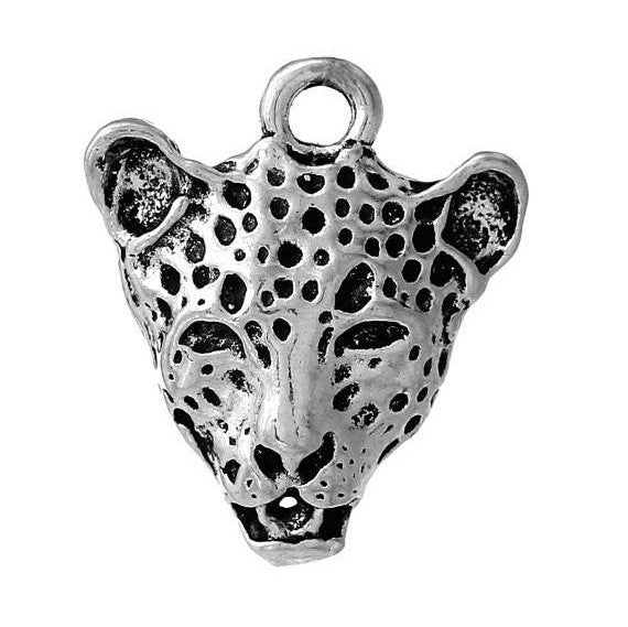 10 LEOPARD CHEETAH Cat Antique Silver Tone Metal Animal Charm Pendants . chs2263