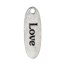 4 Antique Silver LOVE Hammered OVAL Charms, Large Stamped Tags, chs1772
