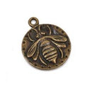 5 QUEEN BEE Bronze Charm Pendants, round coin charms, bronze plated metal, double sided design, 20mm, chb0454