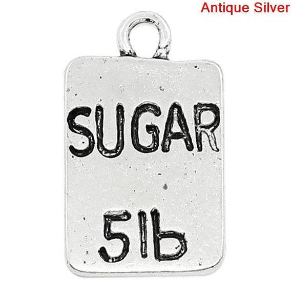 10 Silver Pewter SUGAR BAG Baking Charm Pendants . chs0389